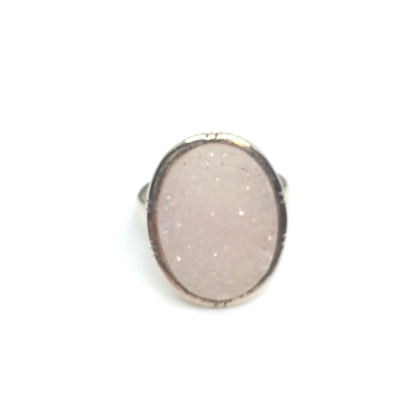 VINTAGE STERLING SILVER LIGHT PINK DRUSY QUARTZ RING 925 SIZE GEMSTONE 4.75 - Picture 2 of 13